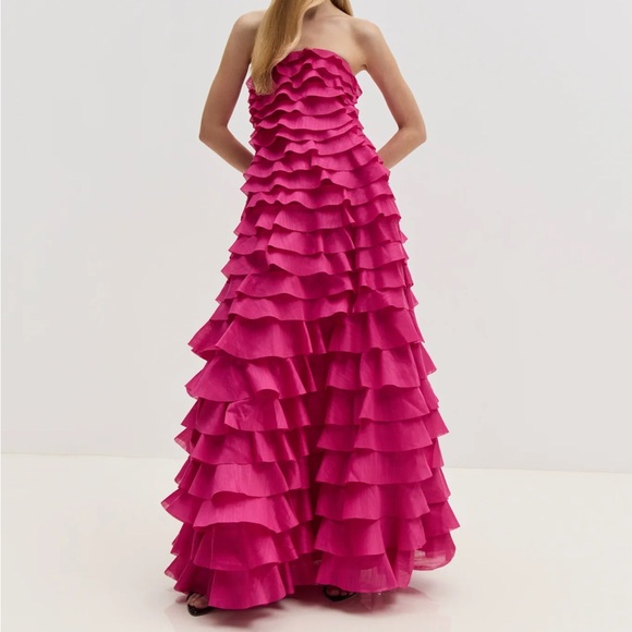 Aje Dresses & Skirts - Aje Fuchsia Tiered Ruffle Strapless Maxi Dress